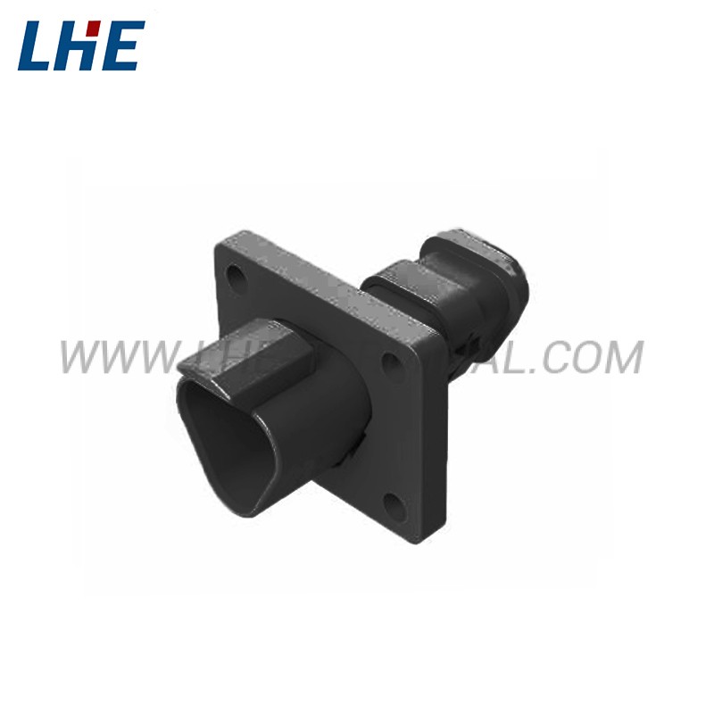 DT04-3P-LE12 3 Ways Black Long End Cap Welded Flange Wire To Wire Housing for Male Terminals